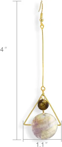 Vista 6 de Mismatch - Aretes de concha de abulón abstracta con diseño de asimétrica para mujeres y niñas, Metal, Sin incrustaciones