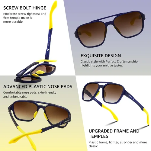 Vista 4 de FEISEDY Gafas de sol polarizadas de aviador para mujeres y hombres, retro de los años 70, vintage, clásico, ligero, TR-90, marco TAC, lente al aire