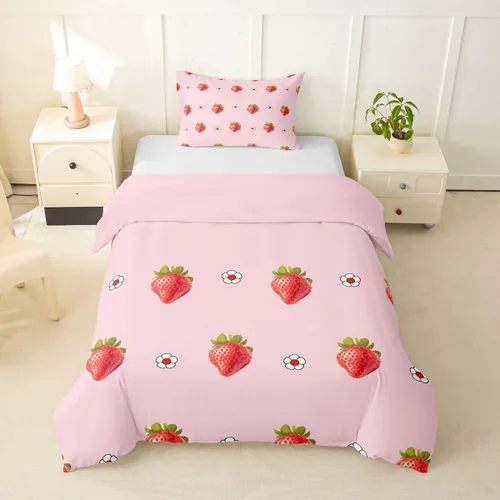 Vista 25 de Erosebridal - Juego de ropa de cama kawaii, juego de funda de edredón con diseño de fresa rosa, para mujeres, niñas y niños, decoración