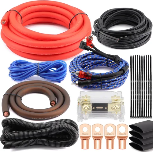 Vista 7 de Kit de cableado de amplificador CCA de calibre 0 3000 W completo, cable de alimentación de audio de automóvil de aluminio revestido de cobre