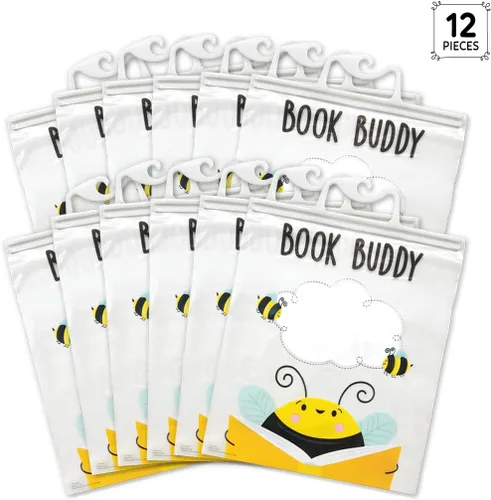 Vista 2 de CTP Bee a Reader Book Buddy Bags - Paquete de 12 bolsas con asas de cierre a presión (Creative Teaching Press 11172) Clear Poly Bags, 10.5 x 12.5