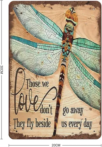 Vista 2 de Dreacoss Dragonfly Those We Love Don't Go Away Hippie - Letrero de hojalata vintage con cita motivacional, letrero de metal para amantes