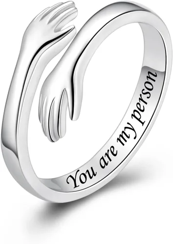 Vista 31 de Anillos de abrazo de plata esterlina S925 para mujeres, adolescentes y niñas, anillo ajustable para nieta, hija, esperanza, promesa, amistad, anillo