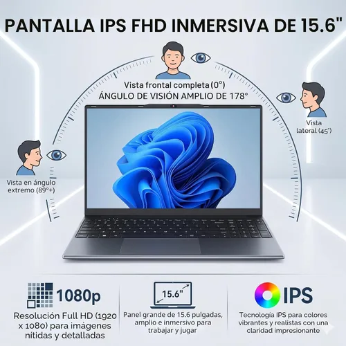 Vista 4 de Computadora portátil de 15.6 pulgadas, compatible con Windows 11, Core CPU (Supera Pentium, Celeron), hasta 3.4 GHz, 4 GB de RAM, 128 GB SSD, hasta
