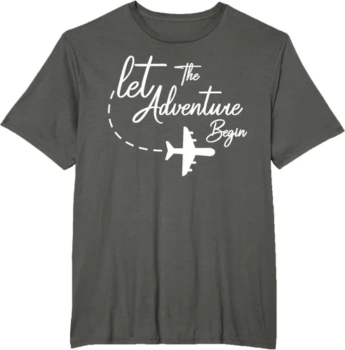 Vista 5 de Let The Adventure Begin - Camiseta inspiradora en modo de viaje en avión, Negro, S