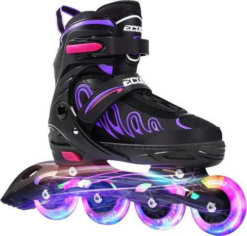 Vista 8 de Patines en línea para niñas y niños de 5 a 8 años, 8 a 12 años, ruedas iluminadas, tamaño ajustable, para niños, adultos, mujeres, exteriores