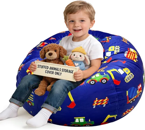 Vista 7 de Lukeight - Puf de almacenamiento de animales de peluche para niños, funda para puf de dinosaurio con cremallera para organizar la habitación
