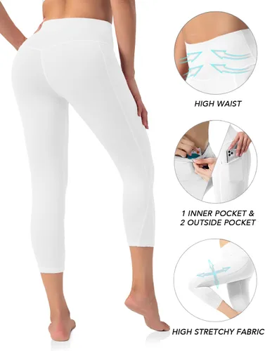 Vista 2 de Auu Pantalones de yoga para mujer, leggings de entrenamiento de cintura alta con bolsillos, pantalones largos elásticos casuales para correr