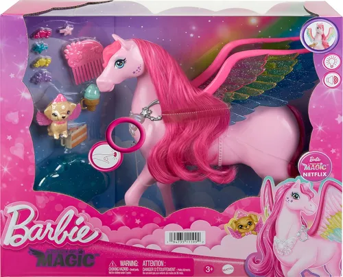 Vista 6 de Barbie Mattel Fairytale A Touch of Magic Pink Pegasus with Puppy Rosa