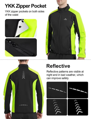 Vista 3 de INBIKE Chaqueta de ciclismo para hombre, chaqueta de ciclismo para correr, cortavientos reflectante, resistente al viento, forro polar para clima
