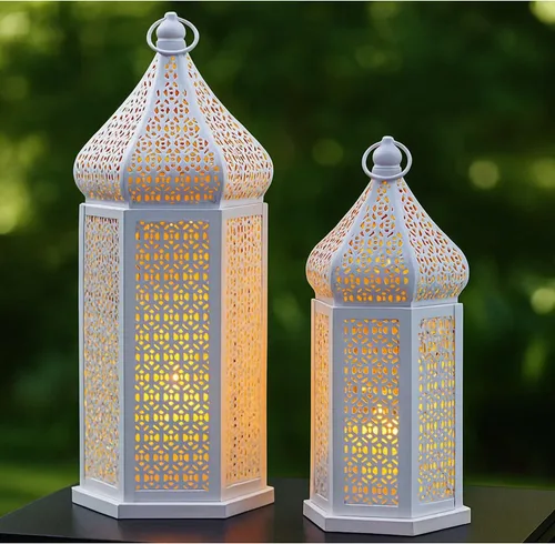 Vista 19 de VELA LANTERNS Farol Marroquí Grande Torre de Templo Lámpara Portavelas Decorativo para Decoraciones de Ramadán, Halloween, Colgante, Patio o Porche