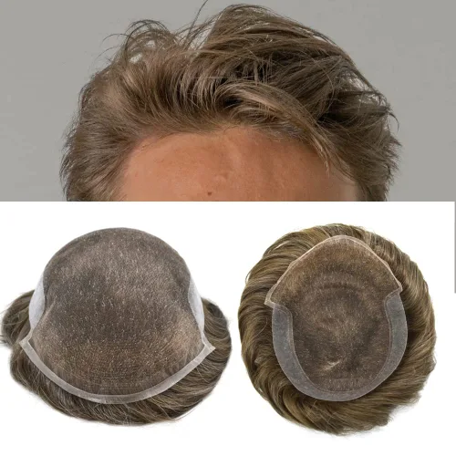 Vista 13 de Hombres Toupee Sistema de Cabello Humano Real para Hombres Encaje Suizo Toupee Para Hombres Nudos Blanqueados Hombres Hairpieces Pieza Para Hombres
