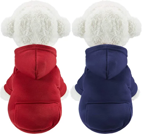 Vista 7 de SATINIOR 2 piezas de sudadera con capucha para perros de invierno, sudaderas cálidas para perros pequeños con bolsillos, abrigo de algodón para ropa