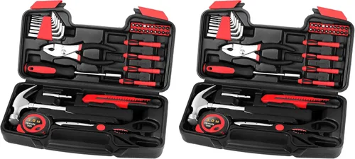 Vista 14 de Kit de herramientas para el hogar de 39 piezas, juego de herramientas de mano rojas con estuche de almacenamiento Rojo