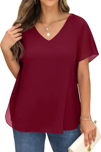 Vista 2 de QIXING Blusas elegantes de gasa sueltas para mujer, estilo casual de verano 2023