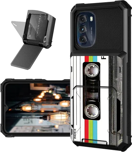 Vista 33 de Funda tipo cartera para Moto G 5G 2022 con ranura para tarjetero, cubierta abatible híbrida de doble capa, resistente, a prueba de golpes, funda