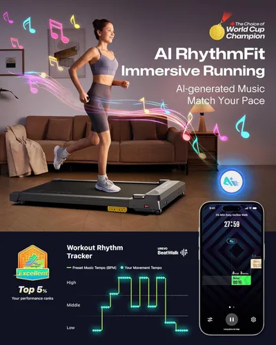 Vista 3 de UREVO Smart Walking Pad, Standing Desk Treadmill with Double Shock Absorption, Quiet Operation, Workout APP with Track Insights and MIIT Mode, Plug