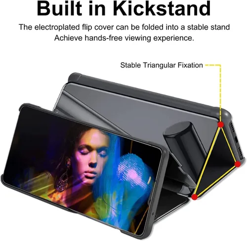 Vista 5 de Funda para Huawei P40, funda de espejo abatible con función de soporte, PC/PU translúcida transparente a prueba de golpes, funda protectora