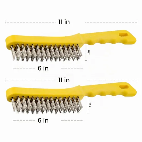Vista 2 de Juego de 2 cepillos de alambre para rascar, acero inoxidable resistente de 11 pulgadas con mango de plástico, herramienta de mano para doblar