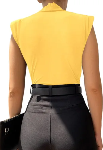 Vista 39 de LYANER Leotardo sin mangas fruncido con cuello en V para mujer