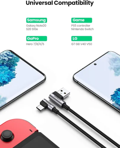 Vista 5 de UGREEN Cable USB a USB C de 90 grados, cable de carga rápida USB C compatible con iPhone 17/16/16 Plus/16 Pro/16 Pro Max/15/Samsung Galaxy