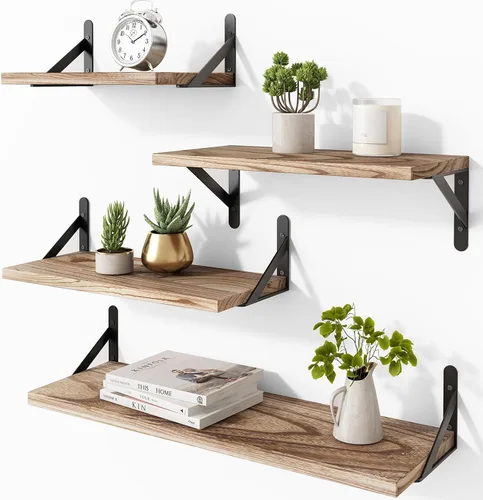 Vista 28 de YGEOMER Estantes flotantes para pared, estantes de pared negros de diferentes tamaños para sala de estar, baño, dormitorio, cocina, decoración