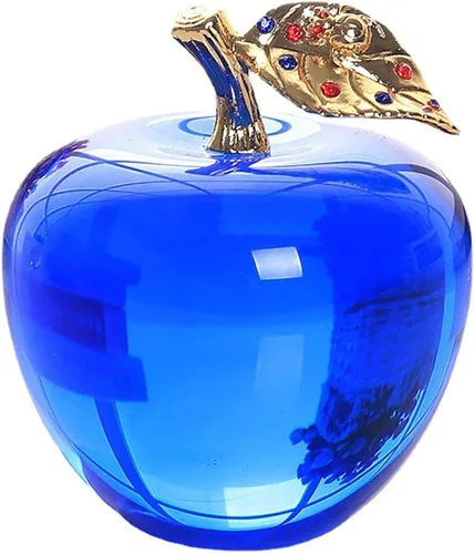 Vista 4 de AETVRNI Decoración artesanal de pisapapeles de manzana, adorno hecho a mano, decoración del hogar, manualidades de cristal coleccionables, gran Azul