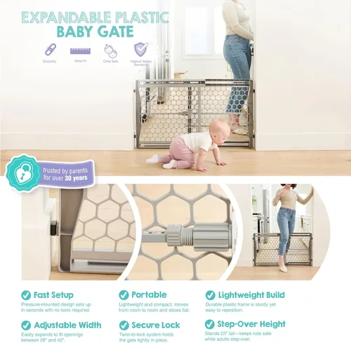 Vista 4 de Regalo Easy Fit - Puerta de plástico ajustable extra ancha para bebé, 1 unidad (paquete de 1)