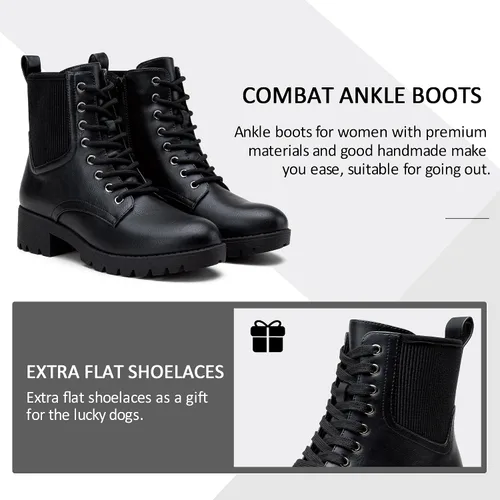 Vista 3 de Vepose Botas de tobillo para mujer, 16 tobilleras, estilo chelsea, con cordones, con cremallera, para mujer