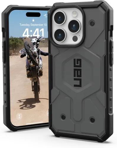 Vista 12 de URBAN ARMOR GEAR UAG Funda [Versión Actualizada] Compatible con iPhone 15 Pro 6.1" Pathfinder Transparente Ceniza/Negro Imán Integrado Compatible