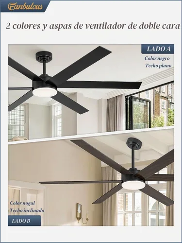 Vista 5 de Fanbulous Ventiladores de techo de 66 pulgadas con luces y control remoto, 6 aspas reversibles, regulable, 3000K-6000K ajustable, ventiladores
