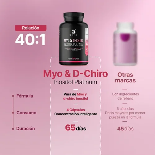 Vista 4 de Myo & D-Chiro Inositol Platinum 240 Cápsulas. con Ingredientes Naturales Mezcla 40:1. B Life Myo & D-Chiro Inositol Platinum