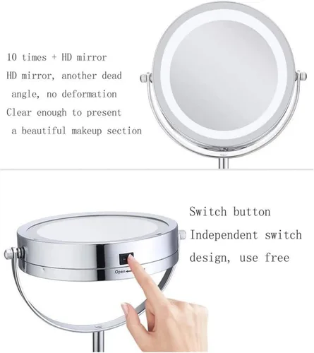 Vista 6 de Espejo de tocador de baño, espejos con luces, 10 aumentos, espejo de maquillaje iluminado de doble cara, espejo de aumento redondo de pie