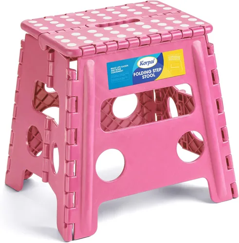 Vista 22 de Korpai Taburete plegable de 9 pulgadas para adultos, niños, taburetes plegables antideslizantes con mango portátil, taburete plegable de plástico