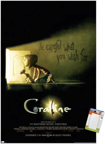 Vista 11 de Trends International Coraline - Póster de pared con texto en inglés «Be Careful» Versión enmarcada de caoba