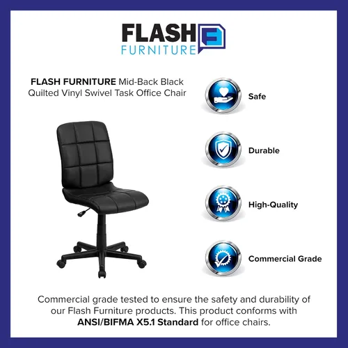 Vista 11 de Flash Furniture - Silla giratoria de respaldo medio de vinilo, acolchada, color negro