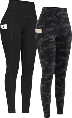 Vista 27 de PHISOCKAT Paquete de 2 pantalones de yoga de cintura alta con bolsillos, leggings de control de abdomen, leggings de yoga elásticos en 4 direcciones