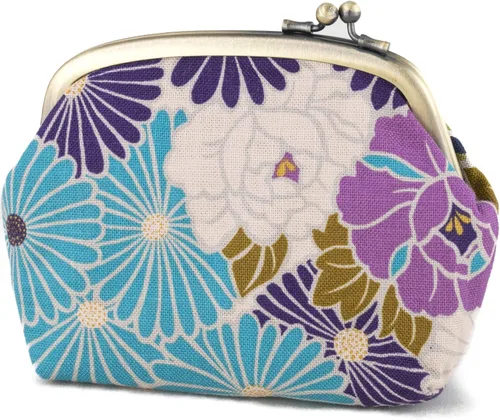 Vista 9 de Monederos con hebilla floral / monedero de cambio con cierre de beso y carteras pequeñas bolsa de maquillaje, Flor Retro - Azul