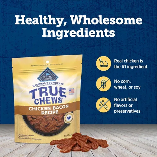 Vista 6 de Blue Buffalo True Chews - Golosinas para perros, hechas en EE. UU. con ingredientes naturales, receta de tocino de pollo, bolsa de 12 onzas Pollo