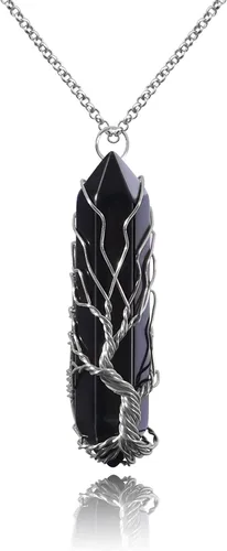 Vista 10 de VIBILIA - Collar con dije sanador para mujeres y hombres, piedra natural hexagonal en punta envuelta con alambre en forma del árbol de la vida