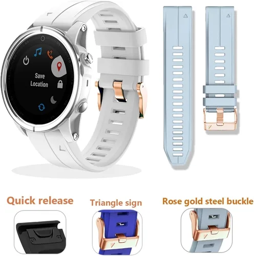 Vista 3 de Correa de reloj Garmin Fenix 6S 5S de 0.787 pulgadas, pulsera para Fenix 6s Pro 5s Plus con hebilla de oro rosa, correas de repuesto rápido