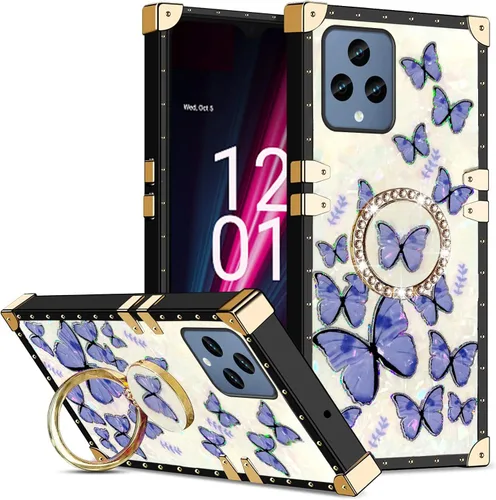 Vista 16 de Funda para Revvl 6 Pro para mujer, elegante funda protectora de TPU con función atril para Revvl 6 Pro (mariposa púrpura)