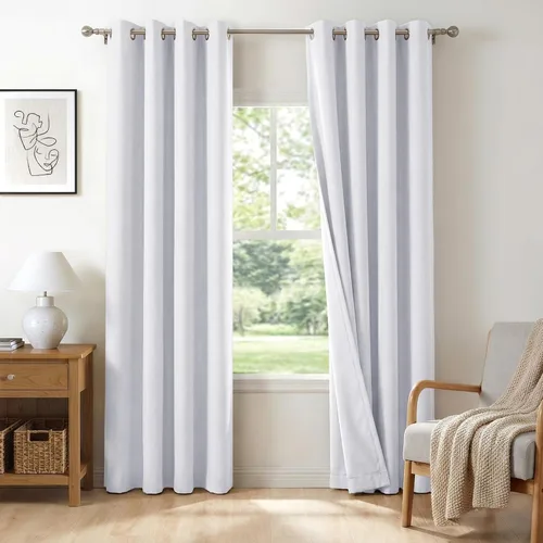Vista 19 de Cortinas opacas de lino para dormitorio de 45 pulgadas de largo, cortinas beige con ojales para sala de estar, cortinas de oscurecimiento
