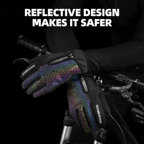 Vista 3 de ROCKBROS Guantes de ciclismo de invierno para hombres y mujeres, guantes de ciclismo de dedo completo, guantes de bicicleta con pantalla táctil