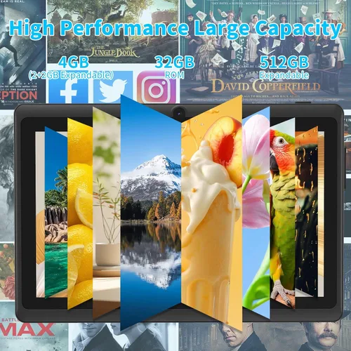 Vista 3 de Tablet de 7 pulgadas con estuche, tabletas Android de cuatro núcleos, 4 GB RAM 32 GB ROM 512 GB expandibles, pantalla IPS HD de 1024x600, 3500 mAh