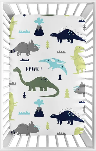 Vista 14 de Sweet Jojo Designs Acuarela Dinosaurio Dino Boy Sábana bajera para cuna para bebé, cuarto de bebé, habitación de recién nacido, portátil, paquete