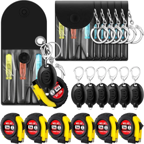 Vista 13 de Jutom - Juego de 18 llaveros con mini destornillador, cinta métrica retráctil, luces LED, regalo de regreso a la escuela, a granel para hombres