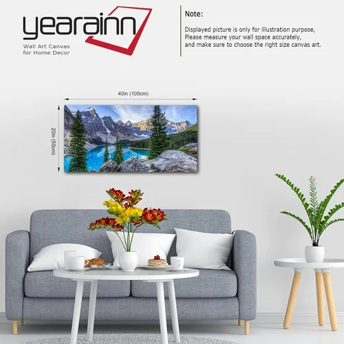 Vista 2 de Lienzo decorativo para pared, diseño de lago de montaña, ilustraciones de naturaleza grande, lago Moraine alimentado glacialmente, parque nacional