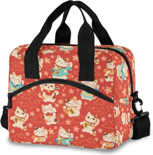 Vista 8 de MNSRUU Bolsa de almuerzo aislada murciélagos y flores vintage mujeres hombres tela tote enfriadora para cena bolsa reutilizable a prueba de fugas