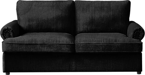Vista 5 de Sofá cama reversible con cómodo colchón de espuma viscoelástica, sofá extraíble de pana convertible de tamaño matrimonial para sala de estar, Negro